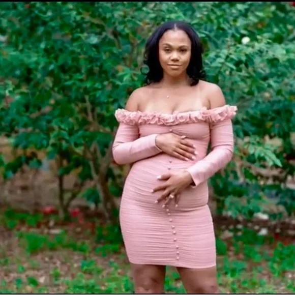 Akira Pink Ruffle Off The Shoulder Cocktail Dress